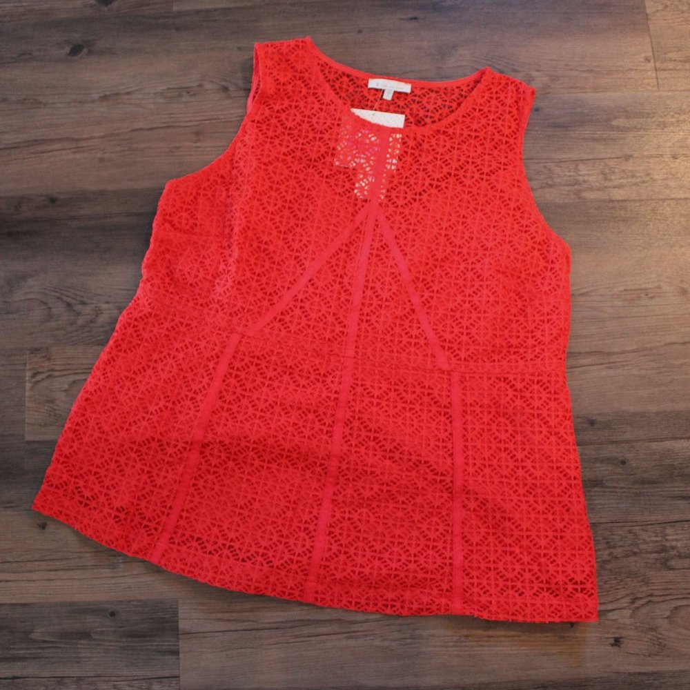 😊 B Skies Are Blue Coral Peplum Laser Cut Sleeveless Top